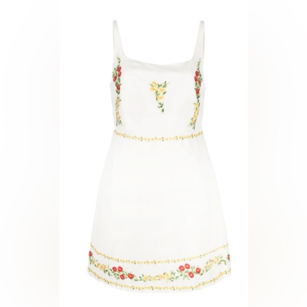 RIXO linen embroidered cream dress